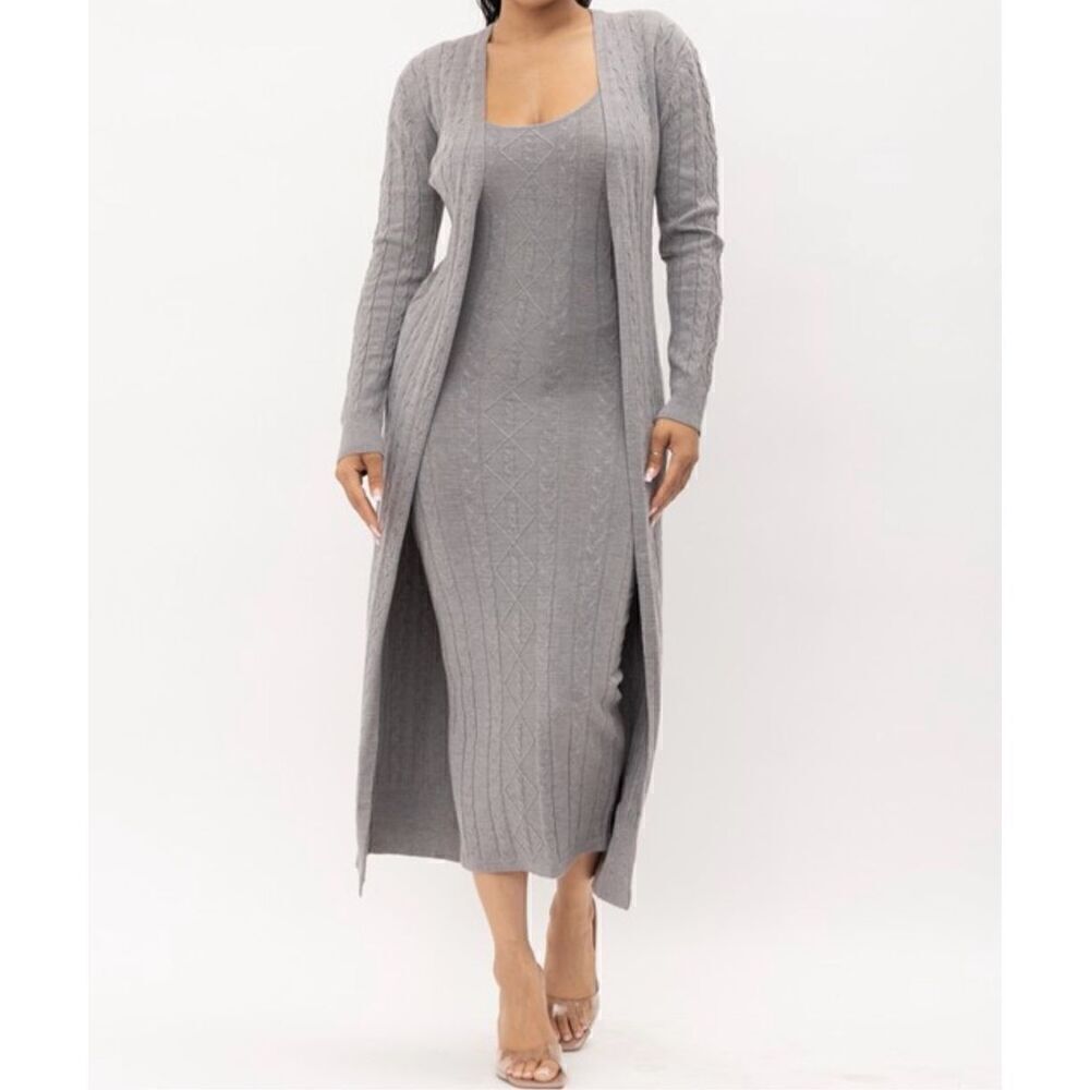 Grey Knit maxi dress set